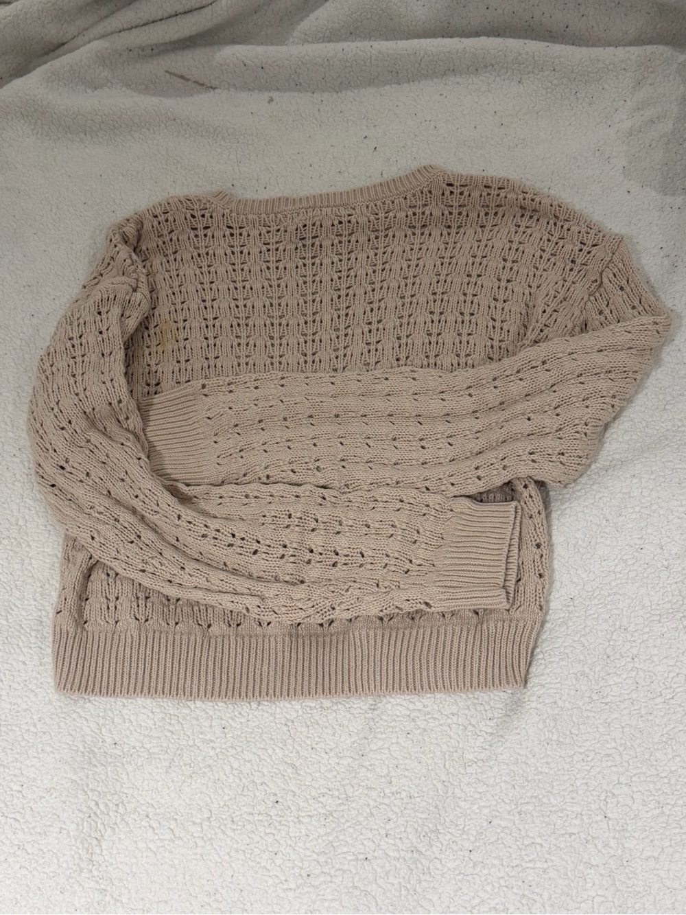 Beige Open-Knit Crewneck Sweater - Women